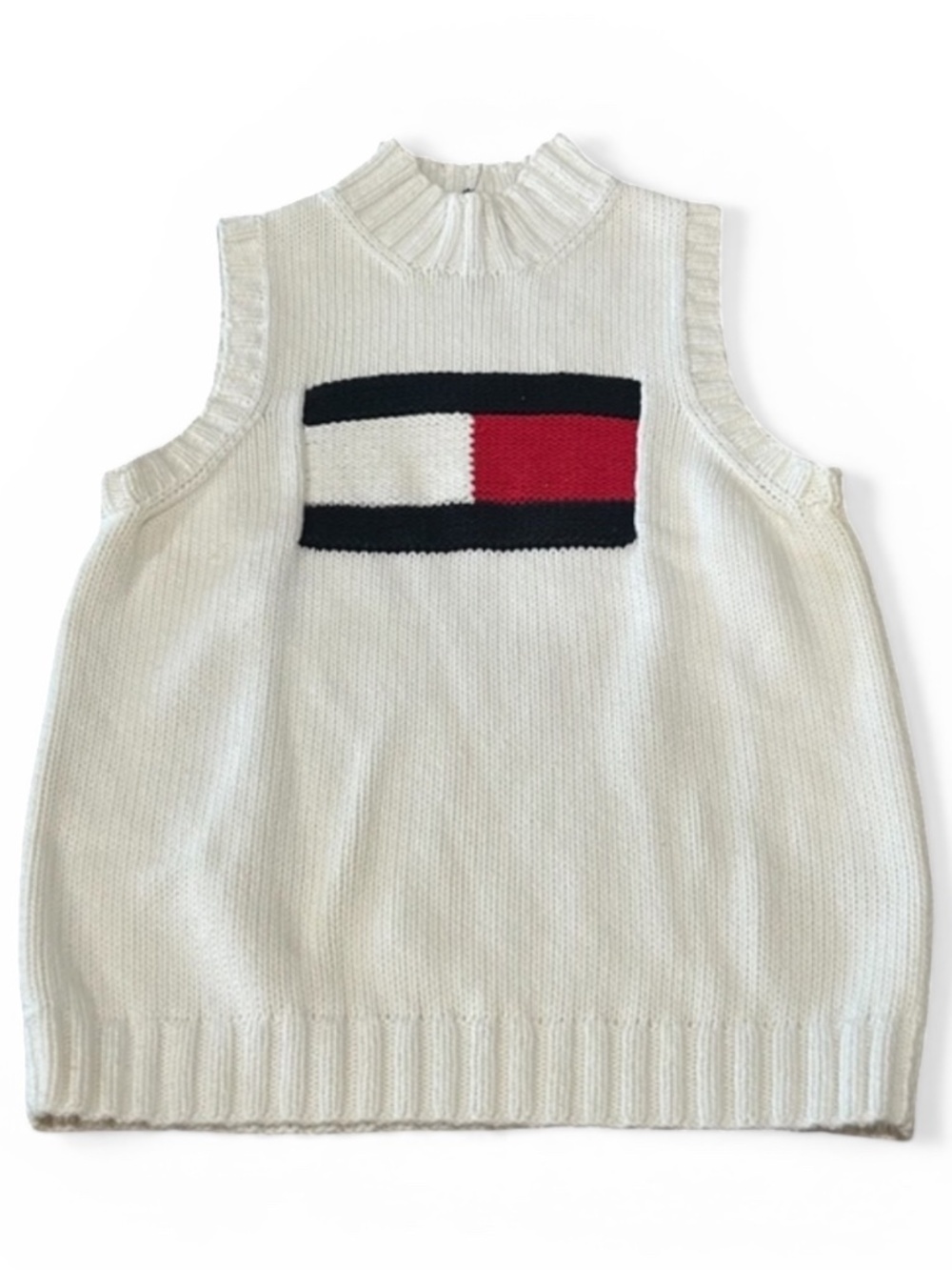 Tommy Hilfiger Jeans Flag Mock Neck Sleeveless Sweater Vest Size Medium
